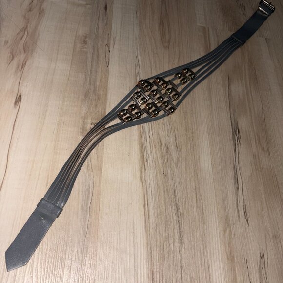 Vintage Grey Genuine Leather Beaded Belt Waist 28" - Picture 4 of 5